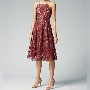 Warehouse Wine lace midi halter dress nwt size 8